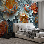 Fotobehang Behang met bloemen en bladeren