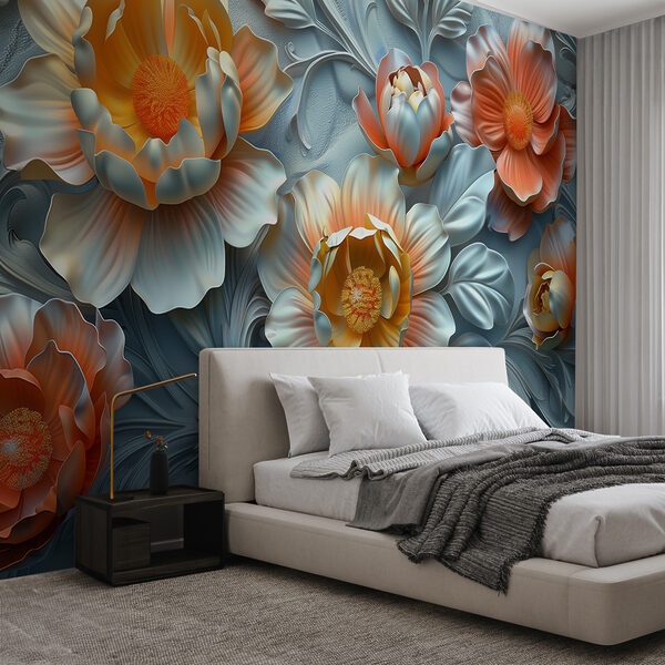 Behang met bloemen en bladeren Fotobehang Behang met bloemen en bladeren