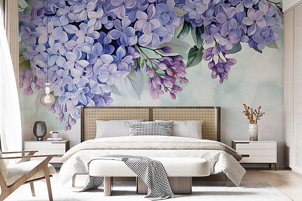 Bos paarse bloemen Fotobehang Bos paarse bloemen