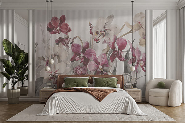 Elegante orchideeën in zachte tinten Fotobehang Elegante orchideeën in zachte tinten