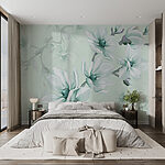 Fotobehang Serene magnolia bloeit in mint.