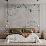 Fotobehang Groene en grijze zwierige lijnen