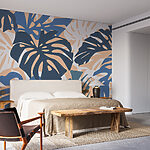 Fotobehang Blauwe en witte bladeren