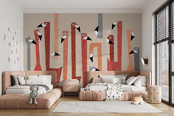 Groep vogels met verschillende gekleurde vormen Fotobehang Groep vogels met verschillende gekleurde vormen
