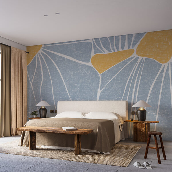 Fotobehang Blauw en geel patroon