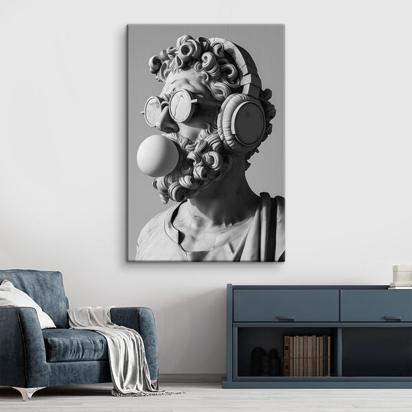 Beeld van een man met koptelefoon en kauwgom Canvas Schilderijen Beeld van een man met koptelefoon en kauwgom