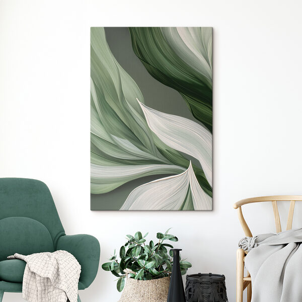 Elegante wervelingen van groen en wit Canvas Schilderijen Elegante wervelingen van groen en wit