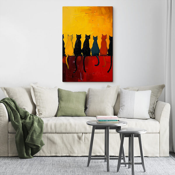 Groep katten zittend op een rood vlak Canvas Schilderijen Groep katten zittend op een rood vlak