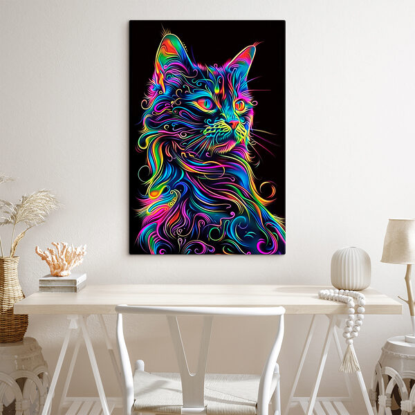 Kleurrijke kat met zwarte achtergrond Canvas Schilderijen Kleurrijke kat met zwarte achtergrond