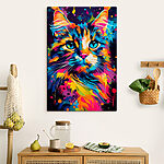 Canvas Schilderijen Kleurrijke kat met blauwe ogen