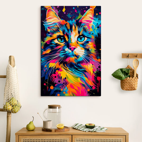 Kleurrijke kat met blauwe ogen Canvas Schilderijen Kleurrijke kat met blauwe ogen