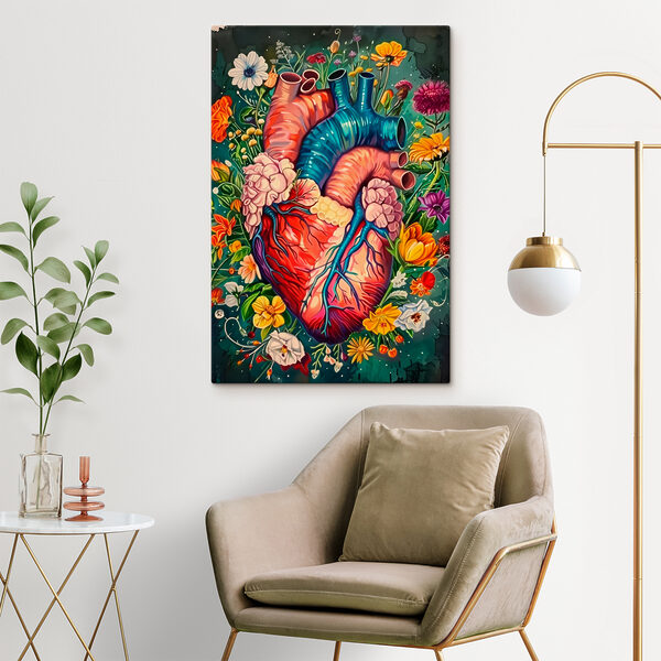 Kleurrijk hart met bloemen Canvas Schilderijen Kleurrijk hart met bloemen