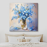 Canvas Schilderijen Schilderij van blauwe bloemen in een vaas