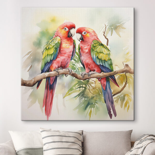 Twee vogels op een tak Canvas Schilderijen Twee vogels op een tak