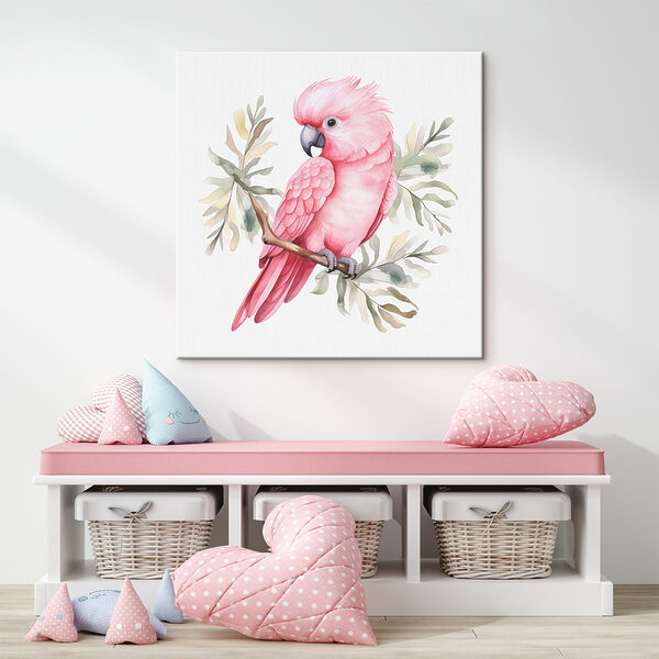 Roze vogel op een tak Canvas Schilderijen Roze vogel op een tak