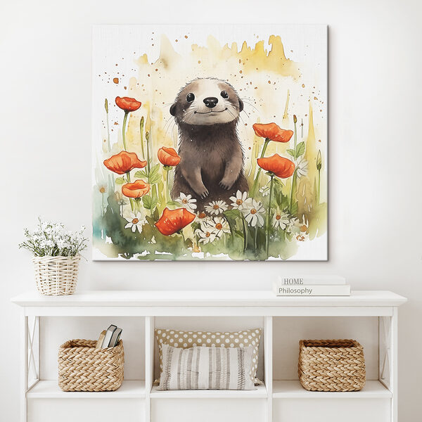 Aquarel van een dier in een bloemenveld Canvas Schilderijen Aquarel van een dier in een bloemenveld
