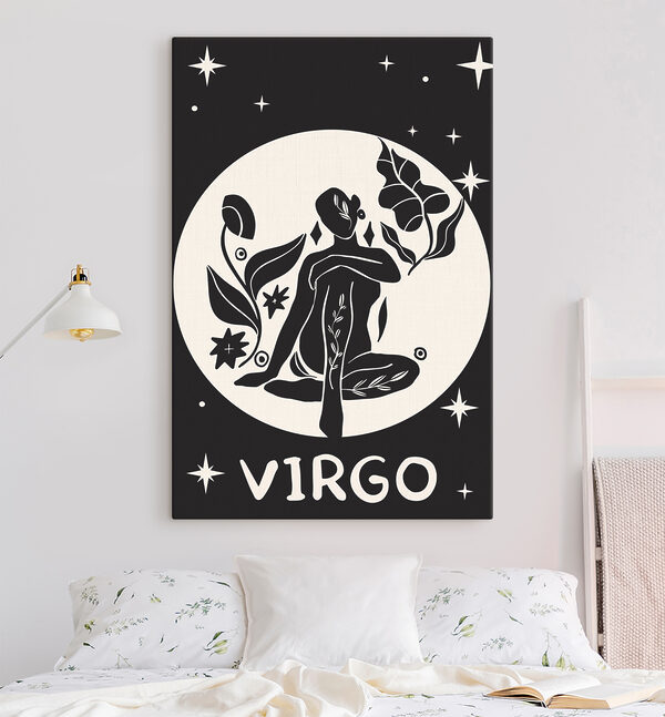 Zwart-wit tekening van een vrouw zittend in lotushouding Canvas Schilderijen Zwart-wit tekening van een vrouw zittend in lotushouding