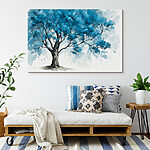 Canvas Schilderijen Boom met blauwe bladeren