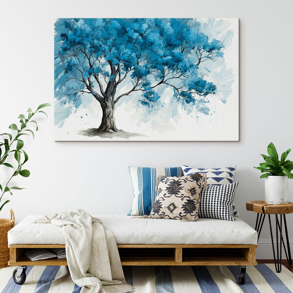 Boom met blauwe bladeren Canvas Schilderijen Boom met blauwe bladeren