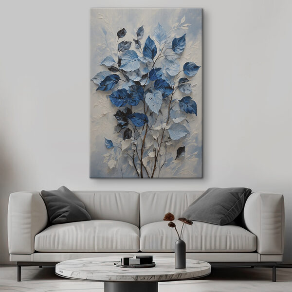 Schilderij van blauwe bladeren Canvas Schilderijen Schilderij van blauwe bladeren