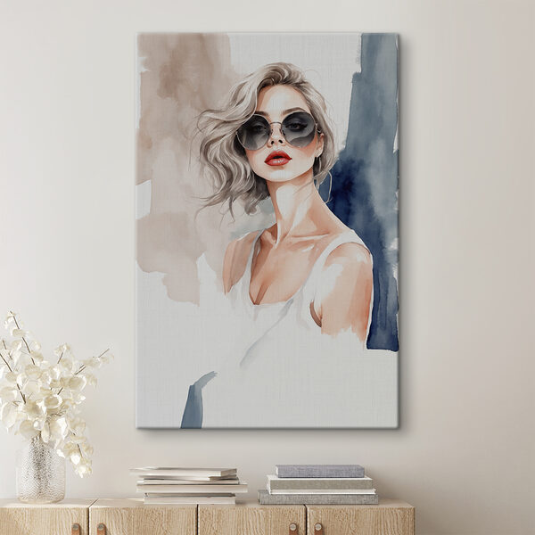 Aquarel van een vrouw met zonnebril Canvas Schilderijen Aquarel van een vrouw met zonnebril