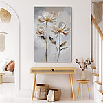Canvas Schilderijen Groep witte bloemen met bladeren