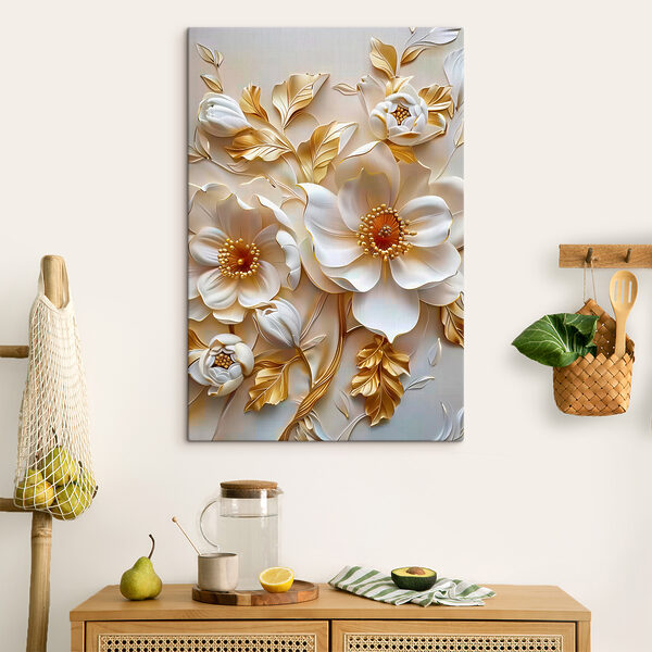 Elegante bloesems in metallic tinten Canvas Schilderijen Elegante bloesems in metallic tinten