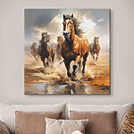 Canvas Schilderijen Groep paarden loopt door water