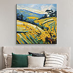 Canvas Schilderijen Schilderij van een veld met gele bloemen