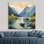 Canvas Schilderijen Schilderij van boten op een meer