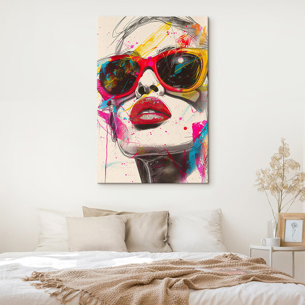 Vrouw met zonnebril en lippen Canvas Schilderijen Vrouw met zonnebril en lippen