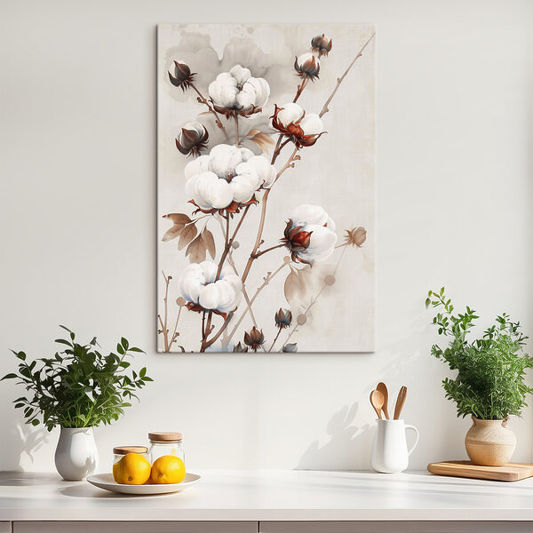 Canvas Schilderijen Katoen bloeit in delicate omhelzing