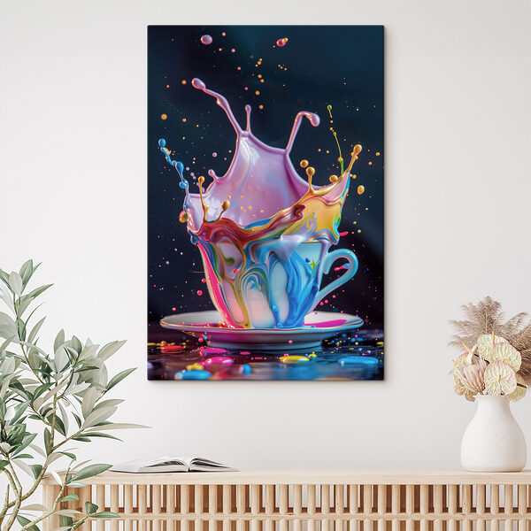 Kleurrijke vloeistof spat in een kopje Canvas Schilderijen Kleurrijke vloeistof spat in een kopje