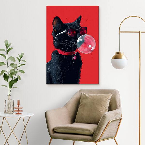 Kat met zonnebril en kauwgom Canvas Schilderijen Kat met zonnebril en kauwgom