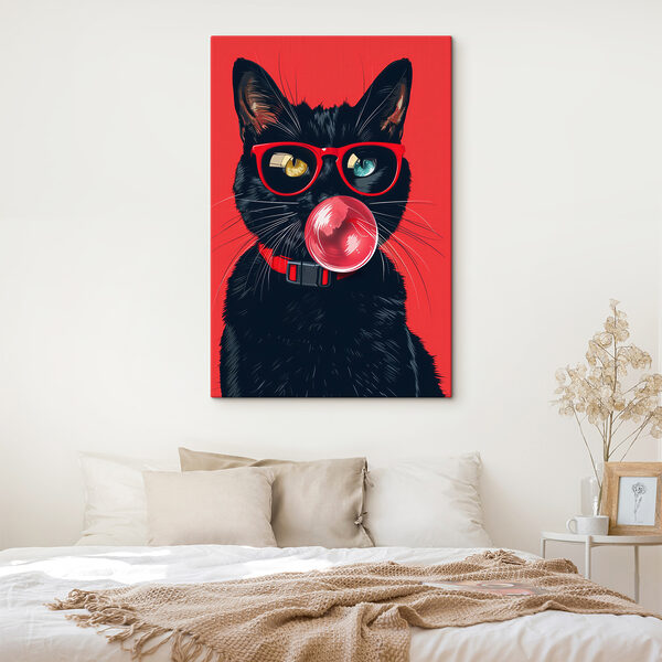 Kat met zonnebril en kauwgom Canvas Schilderijen Kat met zonnebril en kauwgom