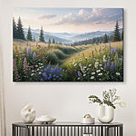 Canvas Schilderijen Bloemen- en bomenveld