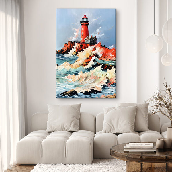 Schilderij van een vuurtoren in de oceaan Canvas Schilderijen Schilderij van een vuurtoren in de oceaan