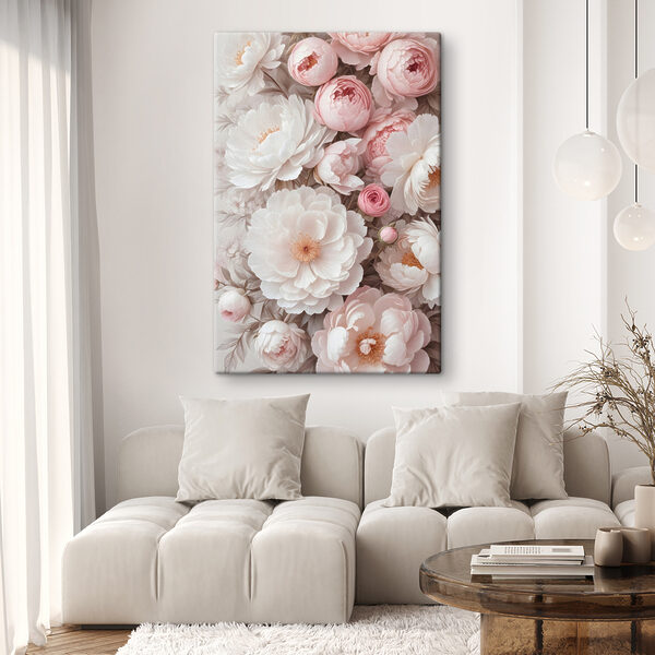 Groep witte en roze bloemen Canvas Schilderijen Groep witte en roze bloemen