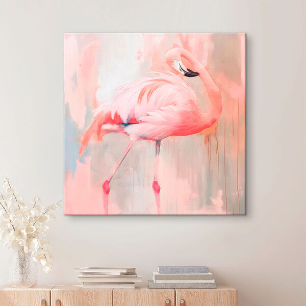 Roze flamingo met lange poten Canvas Schilderijen Roze flamingo met lange poten