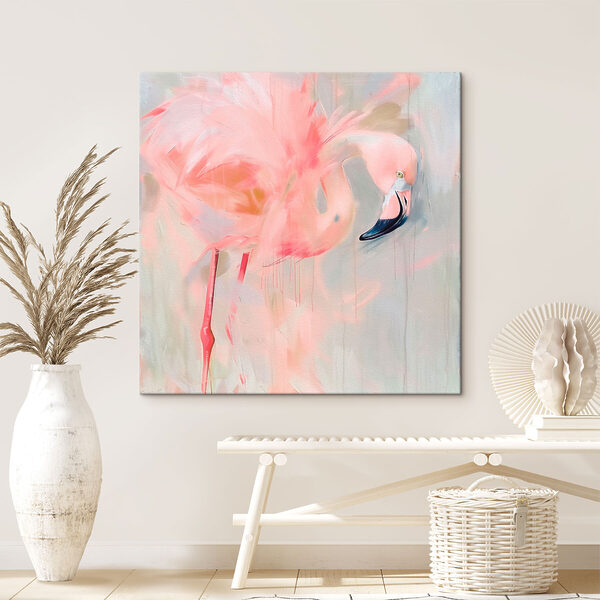 Roze flamingo met lange poten Canvas Schilderijen Roze flamingo met lange poten