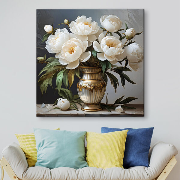 Schilderij van bloemen in een vaas Canvas Schilderijen Schilderij van bloemen in een vaas