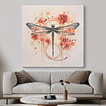 Canvas Schilderijen Libelle met bloemen