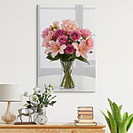 Canvas Schilderijen Vaas met roze en paarse bloemen