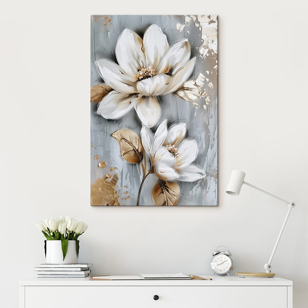 Schilderij van bloemen op een grijs oppervlak Canvas Schilderijen Schilderij van bloemen op een grijs oppervlak