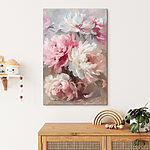 Canvas Schilderijen Schilderij van roze en witte bloemen