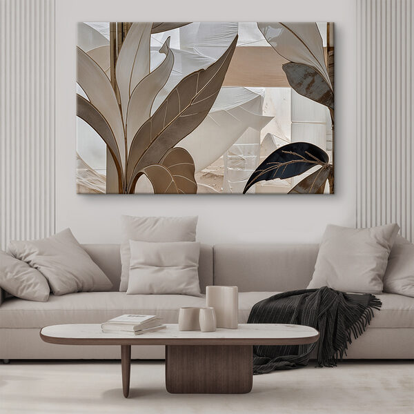 Abstracte bladeren in metallic tinten Canvas Schilderijen Abstracte bladeren in metallic tinten