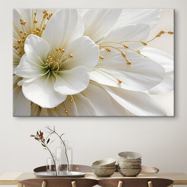 Elegantie in wit en kralen Canvas Schilderijen Elegantie in wit en kralen