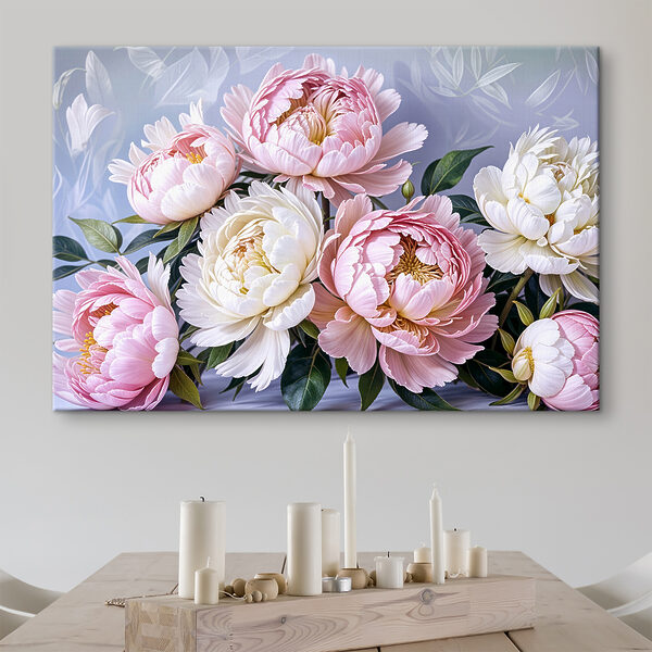 Groep roze en witte bloemen Canvas Schilderijen Groep roze en witte bloemen
