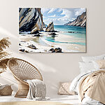 Canvas Schilderijen Strand met rotsen en water