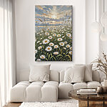 Canvas Schilderijen Veld met witte bloemen
